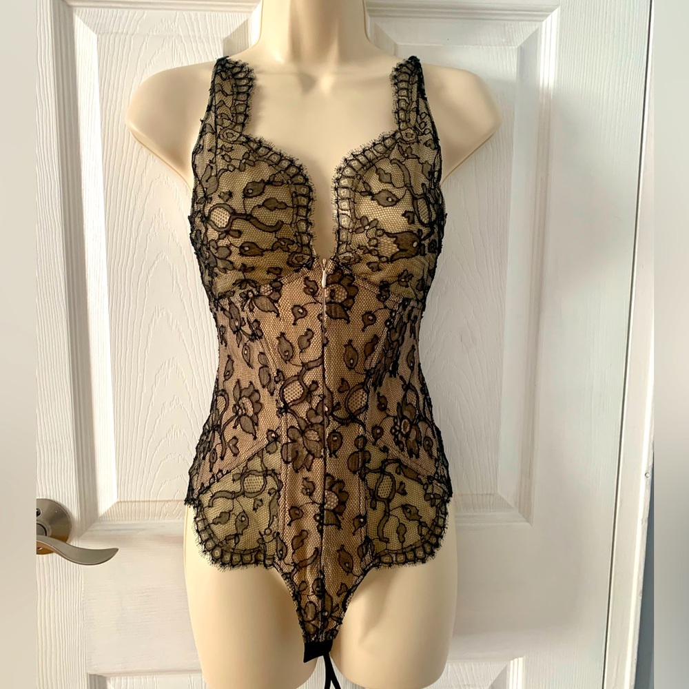 Luxury French brand Courtworth Paris
black lace and nude mesh bodysuit